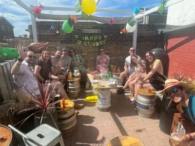 Birthday party in sunny beer garden