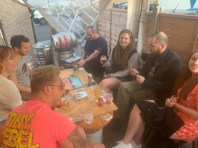 Group playing board games outdoors