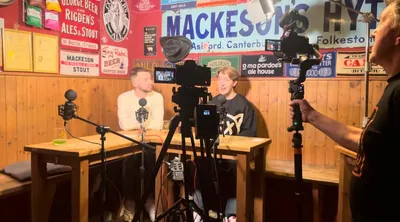 Video interview setup inside pub